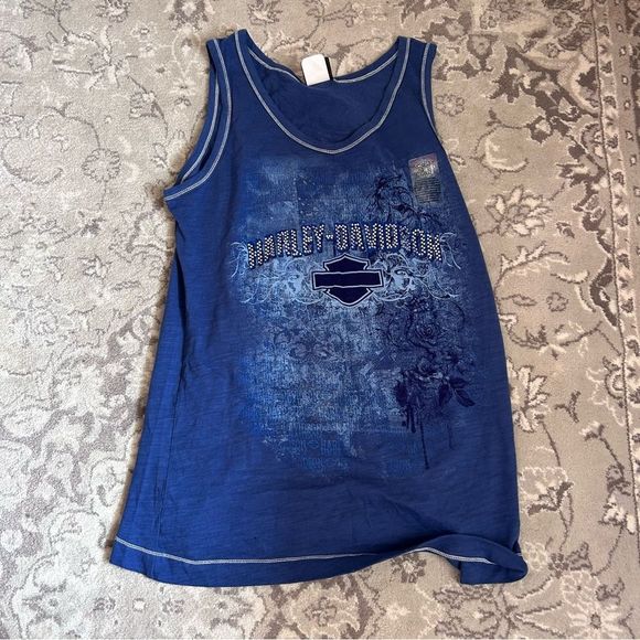 Harley Davidson Oversized blue rhinestones tank top - Picture 3 of 6